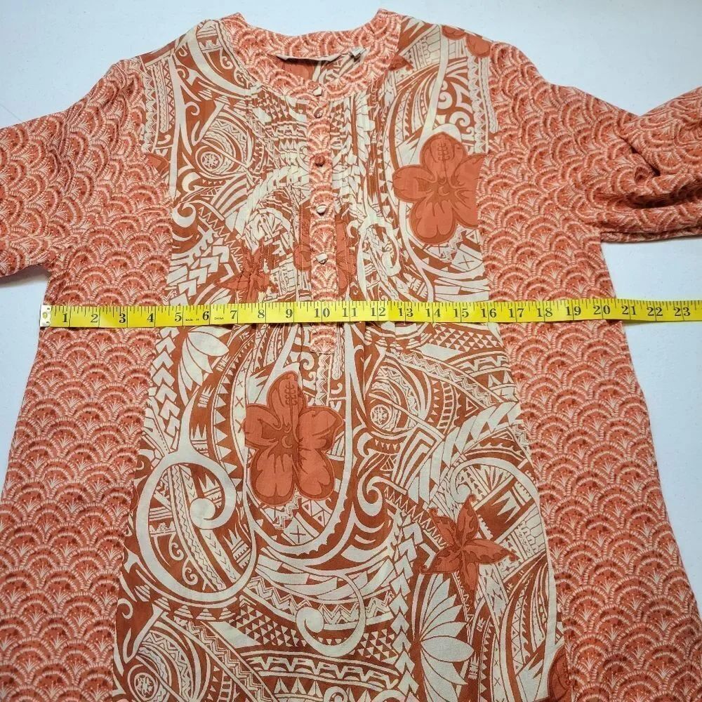 Soft Surroundings Floral Patterned 3/4 Sleeve Tunic Rust Terracotta and Cream - Picture 10 of 12